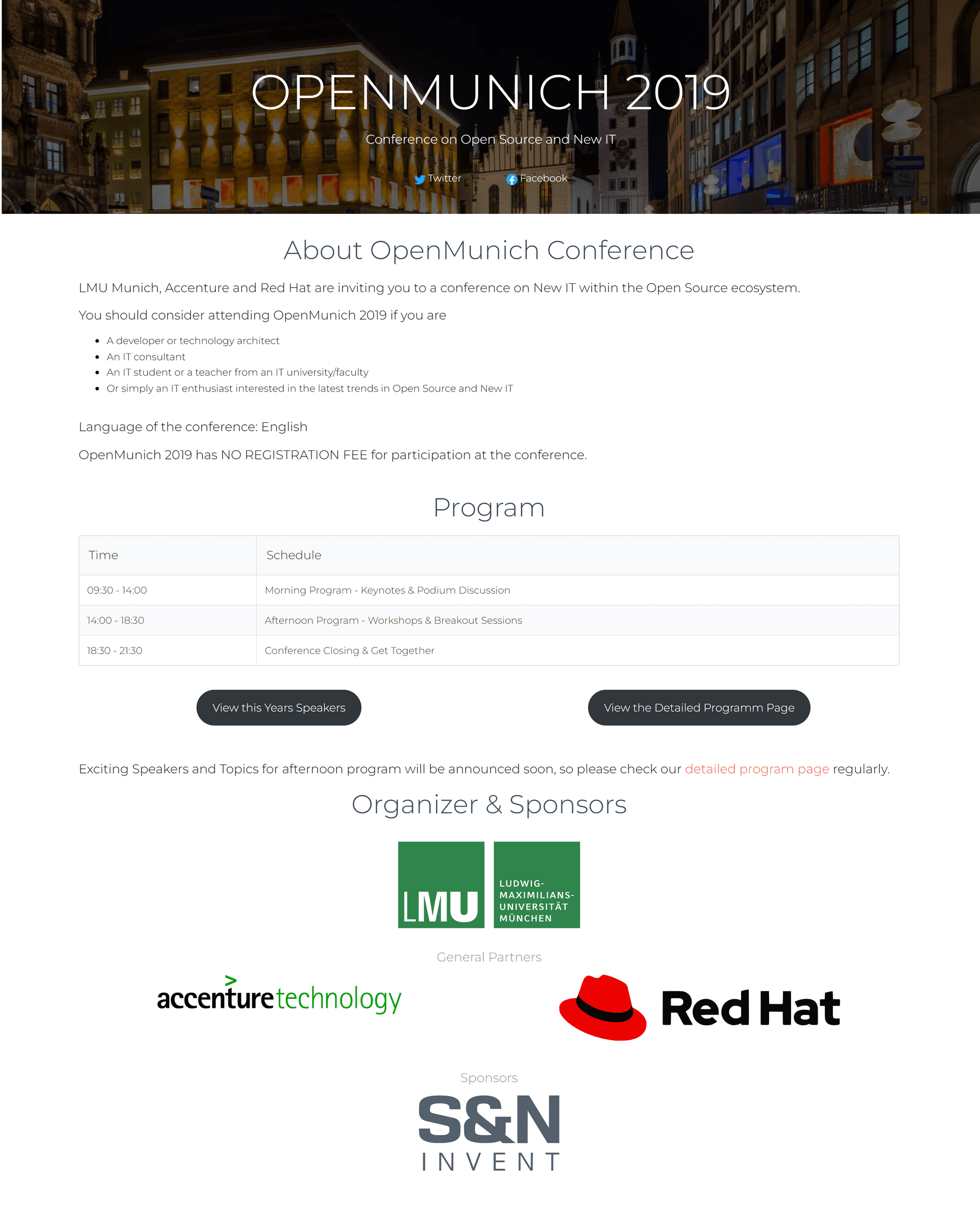 Screenshot of the OpenMunich conference website homepage
