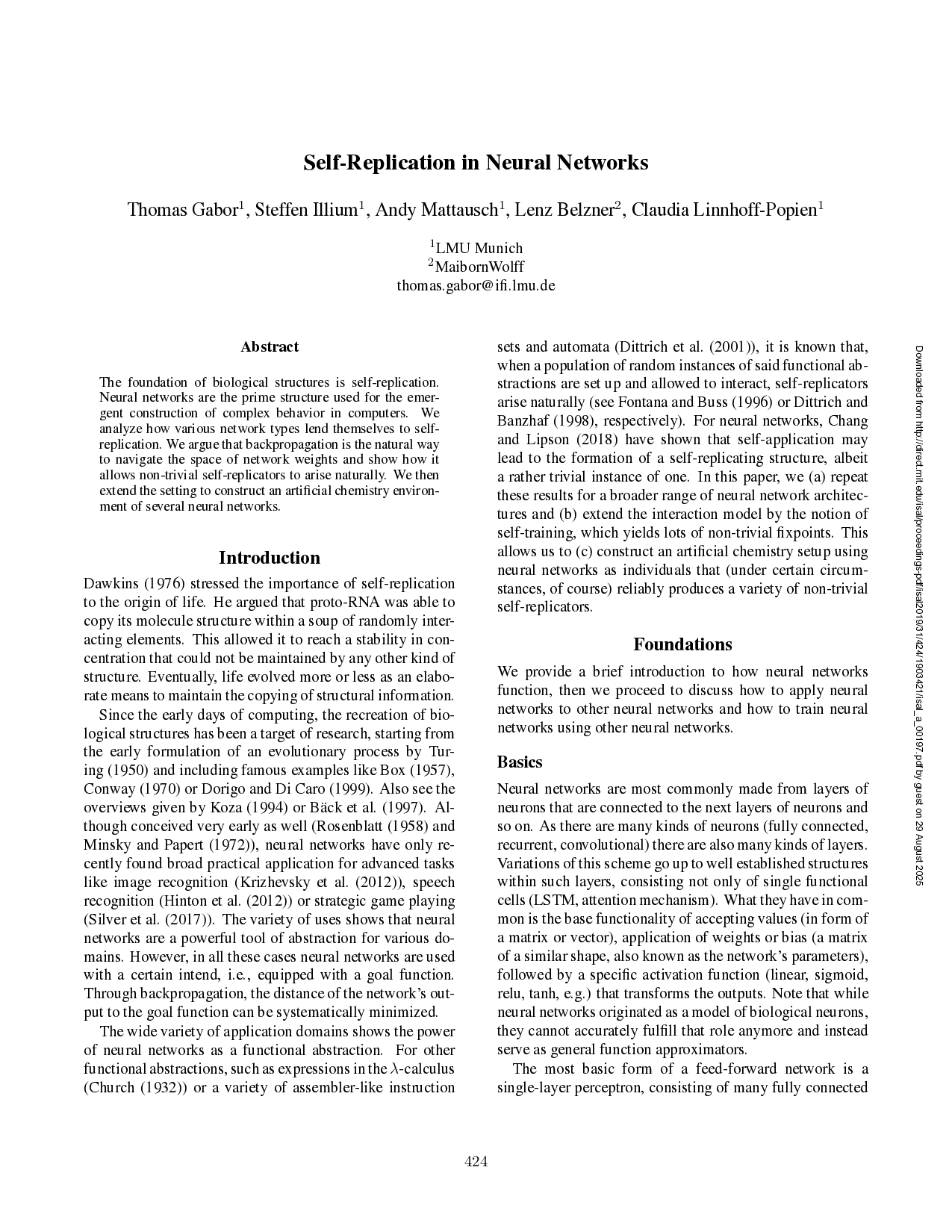 Preview for Self-replication in neural networks